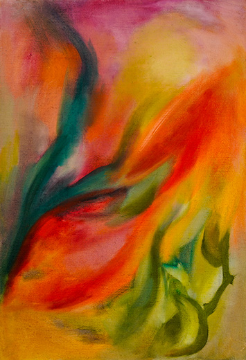 Bloomgiver II 95.5x65cm oil, dry pigment and pastel on antique hemp 2026